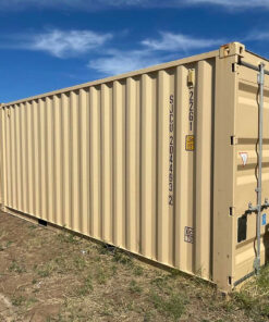 20' CONTAINER NEW (1 TRIP), STANDARD 8'6" TALL, BUTTERSTICK IN COLOR, 2 DOOR, FORK POCKETS, LOCK BOXES & EASY OPEN HANDLE