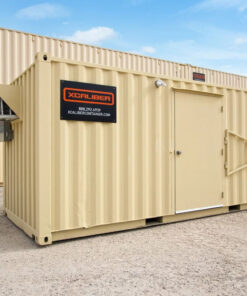 20' CONTAINER CUSTOM STORAGE CLIMATE CONTROLLED: NEW STD WALK-THROUGH CLIMATE (110V PLUG IN, LED LIGHT, THERMOSTAT CONTROLLED WINDOW UNIT CLOSED CELL SPRAY FOAMED AND PAINTED WHITE